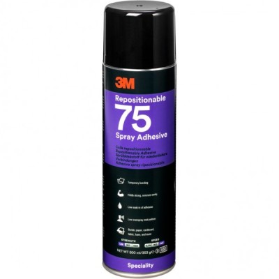 3M™ Repositionable 75 Spray Adhesive, Transparent, 500 ml